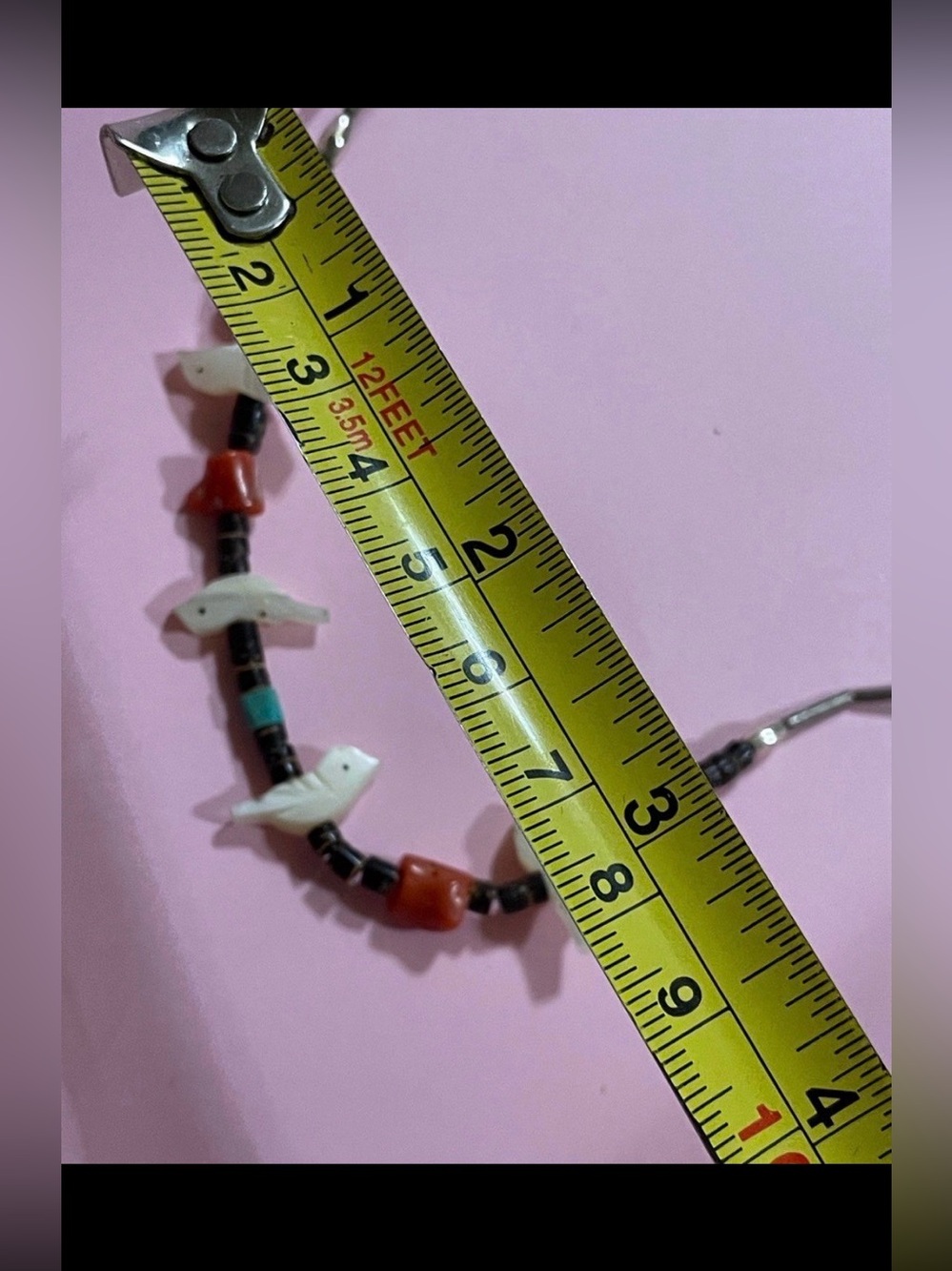 Vintage Native Turquoise Heishi Coral MOP Bird Liquid Silver Necklace #6755 💎 - Picture 5 of 9